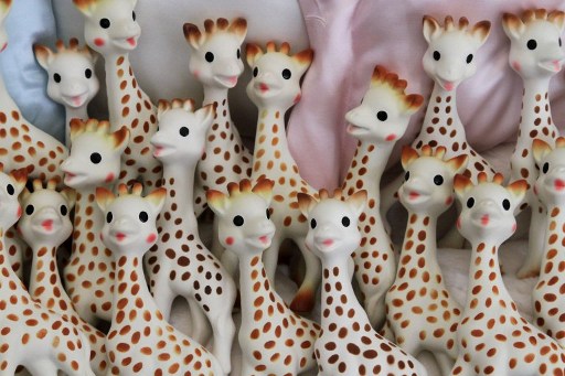 Sophie the Giraffe toys are seen in a shop in Berly Hills, California on March 12, 2011. u00e2u20acu201d AFP pic