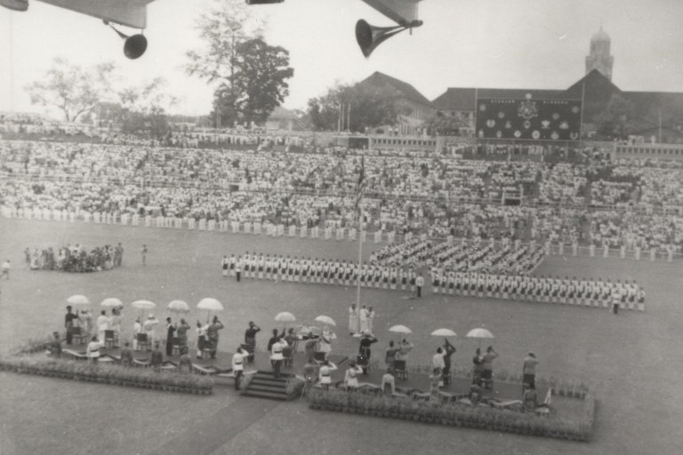 This picture taken on August 31, 1957 and provided by the National Archives of Malaysia shows Malayans celebrating their independence from Britain at Stadium Merdeka. — AFP pic