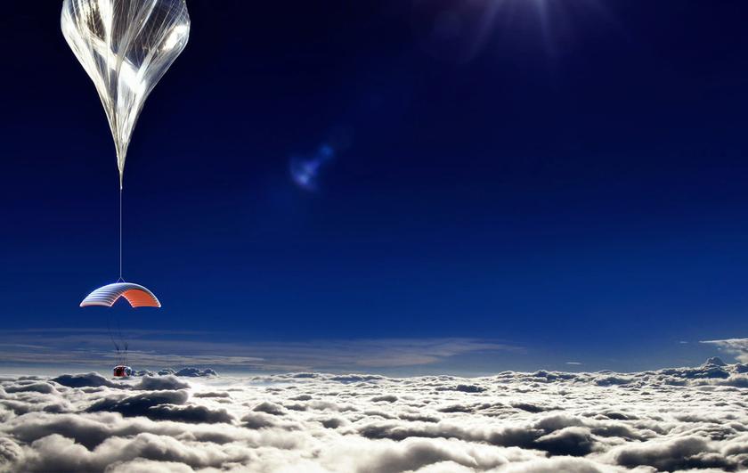 An artist rendering from World View Enterprises, Inc. released on October 22, 2013, shows a six-passenger, two-pilot pressurized capsule in a near-space balloon-launched ride that is being designed to fly in Earth's stratosphere, about 19 miles (30 km) ab