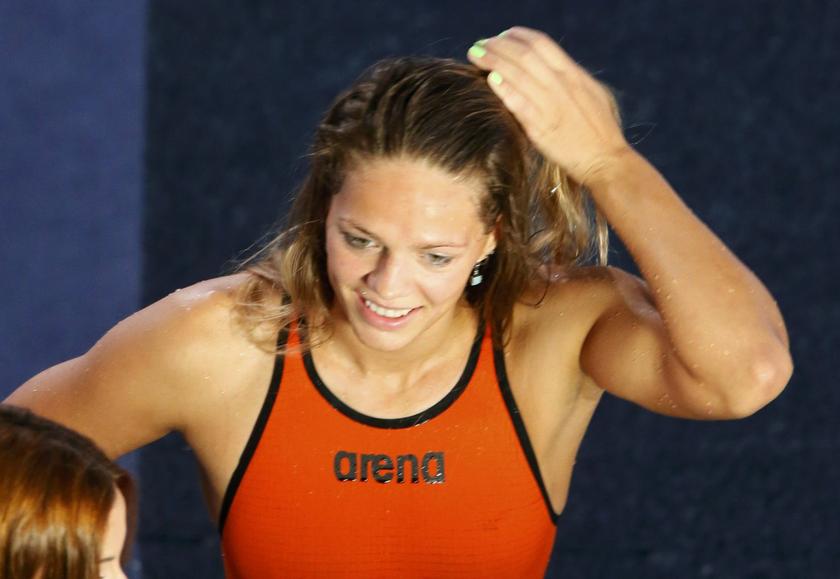 Yuliya Efimova of Russia reacts after she set a world record in the women's 50m breaststroke heats during the World Swimming Championships at the Sant Jordi arena in Barcelona August 3, 2013
