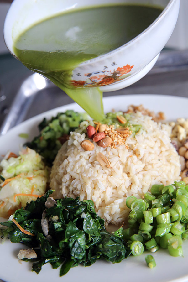The healthy lui cha is everyone’s favourite at Dharma Realm Guan Yin Sagely Monastery