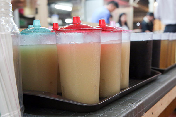 The barley and sugar cane drinks at the Jalan Ampang temple is sweetened with brown sugar