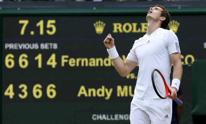 Andy Murray reacts as he defeats Fernando Verdasco in their menu00e2u20acu2122s quarter-final tennis match at the Wimbledon Tennis Championships in London on July 3, 2013. u00e2u20acu201d Reuters pic
