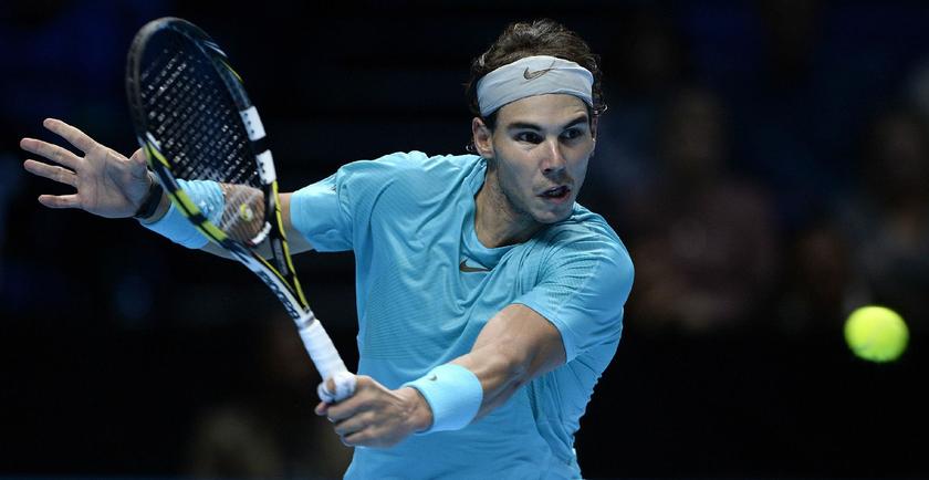Rafael Nadal hits a return to Tomas Berdych, ATP World Tour Finals, O2 Arena, London November 8, 2013 Reuters pic