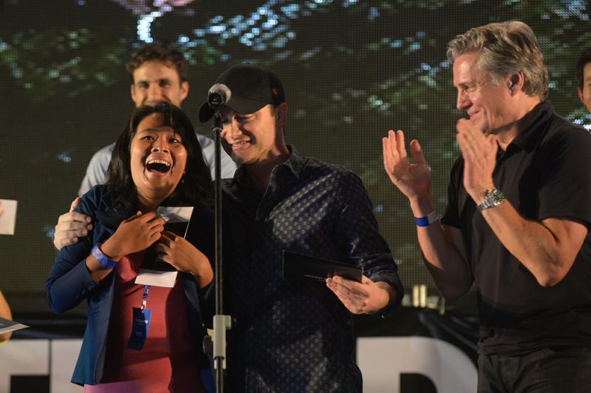 Sothea Ines getting a hug from Robert Luketic after being announced the winner of Tropfest Southeast Asia 2014. u00e2u20acu201d Picture by K.E. Ooi