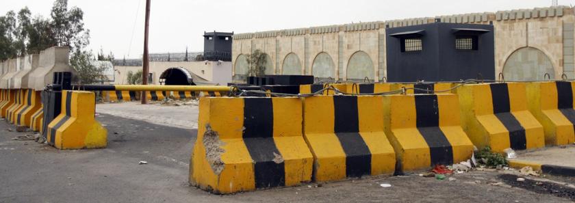 Concrete barriers at the entrance to the British embassy in Sanaa August 7, 2013. — Reuters pic