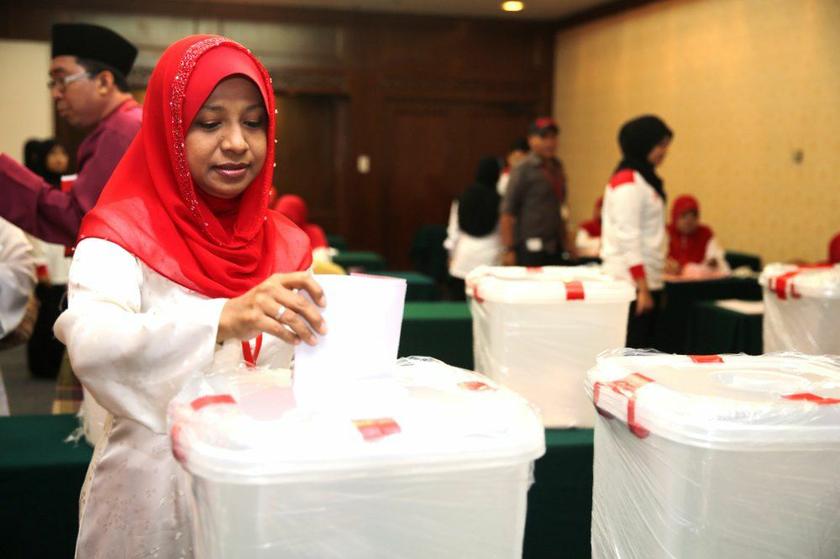 An Umno Wanita member does her bit.