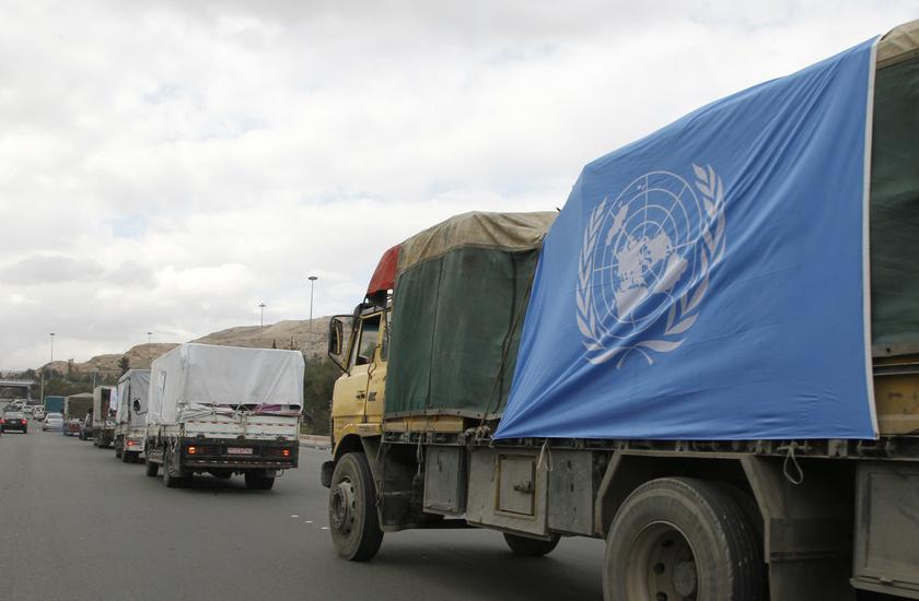 Trucks carrying food aid from UNRWA make their way to the besieged camp of al-Yarmouk (Yarmuk), south of Damascus, which is controlled by opposition fighters, January 13, 2014. u00e2u20acu201d Reuters pic