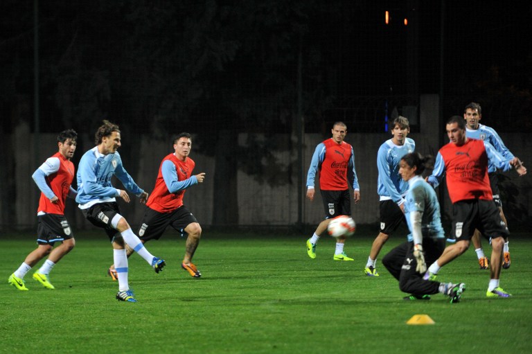 Uruguay's national football team players take part in a training session on November 9, 2013 at the Metin Oktay Training Center in Istanbul prior to their qualifying match against Jordan in Amman, on November 13, 2013. u00e2u20acu201d AFP pic