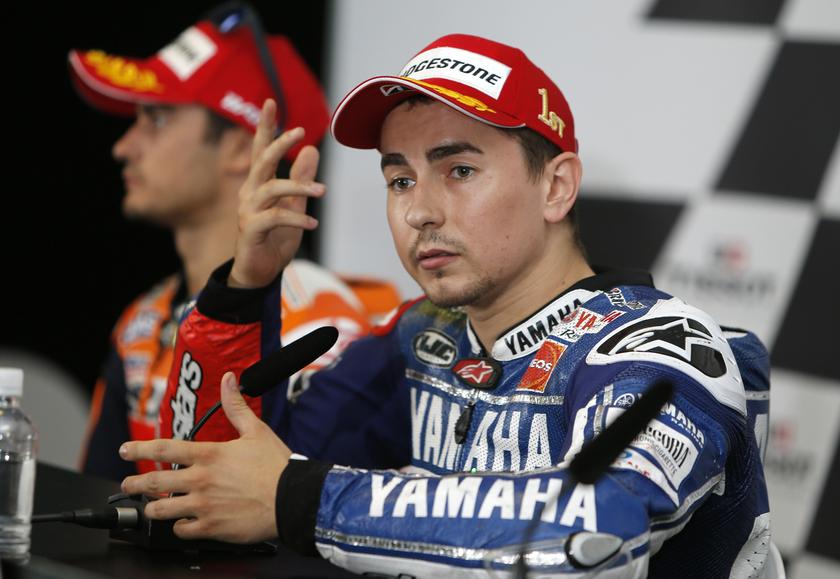 Yamaha MotoGP rider Jorge Lorenzo of Spain gestures during the post-race news conference after the Australian Motorcycle Grand Prix, at Phillip Island Circuit October 20, 2013. u00e2u20acu201d Reuters pic