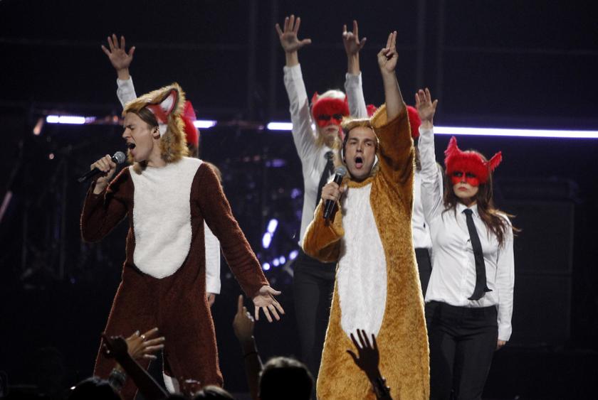 Norwegian duo Ylvis perform ,The Fox, during the iHeartRadio Music Festival at the MGM Grand Garden Arena in Las Vegas, Nevada Sept 20, 2013. u00e2u20acu201d Reuters pic