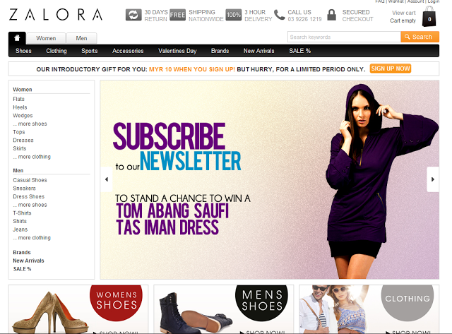 Screenshot of the Malaysian storefront for the shopping website Zalora.